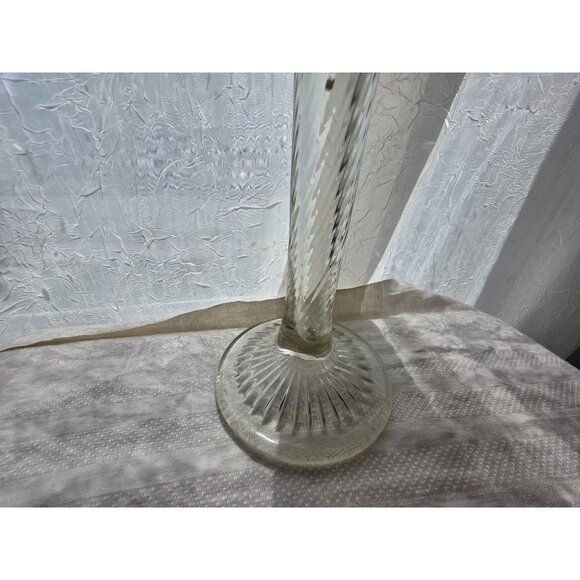 Midcentury Vintage Clear Glass Fluted Trumpet Vase 12" Tall Ribbed Design - Picture 5 of 6